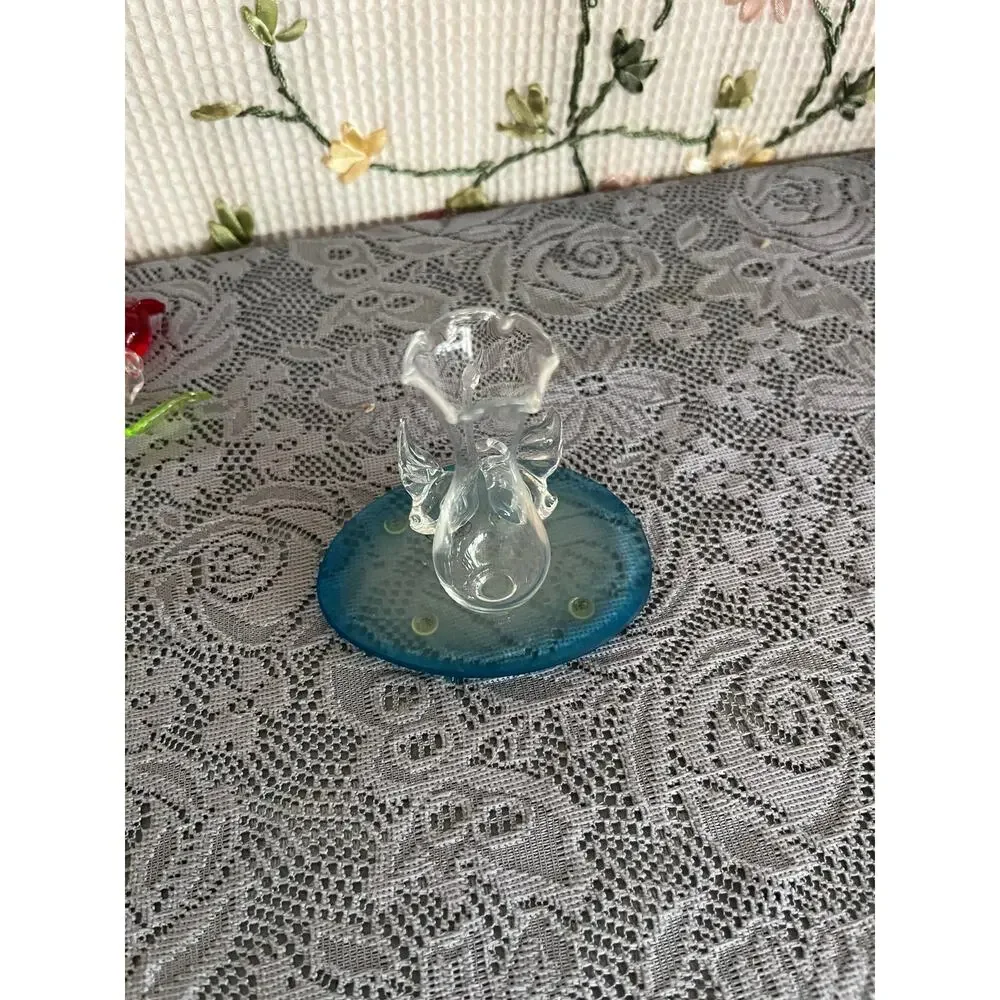 Spun Glass Swan Figurine and Red Rose Set Blown Art Glass Frosted Base 2 Piece